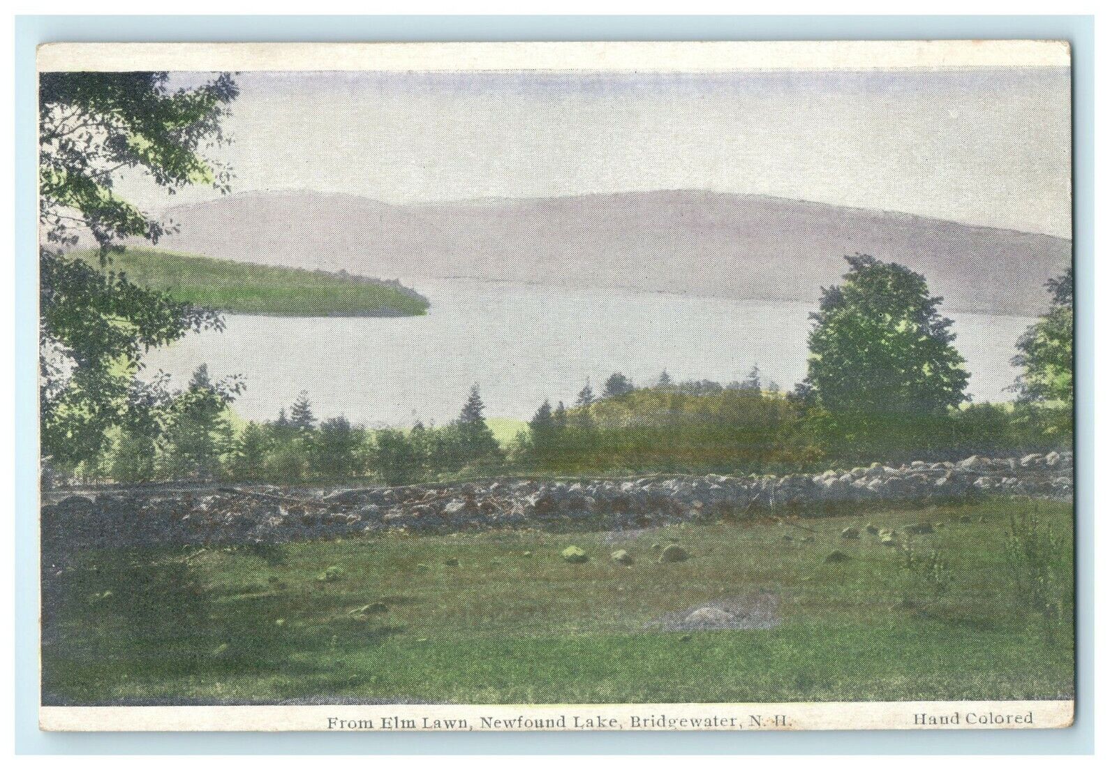 c1915 Elm Lawn Newfound Lake Bridgewater New Hampshire NH Handcolored Postcard