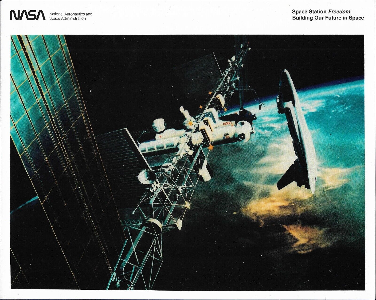 NASA Photo Space Station Freedom Concept Art 8x10 With  Information 1980s