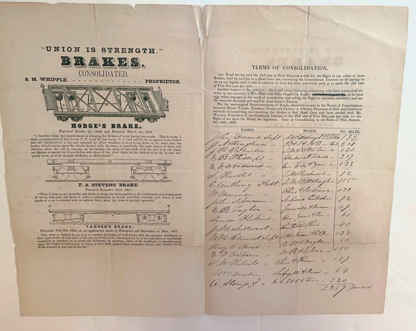 1854 Chicago IL Illustrated Document, Letter, Railroad Brakes - S M Whipple