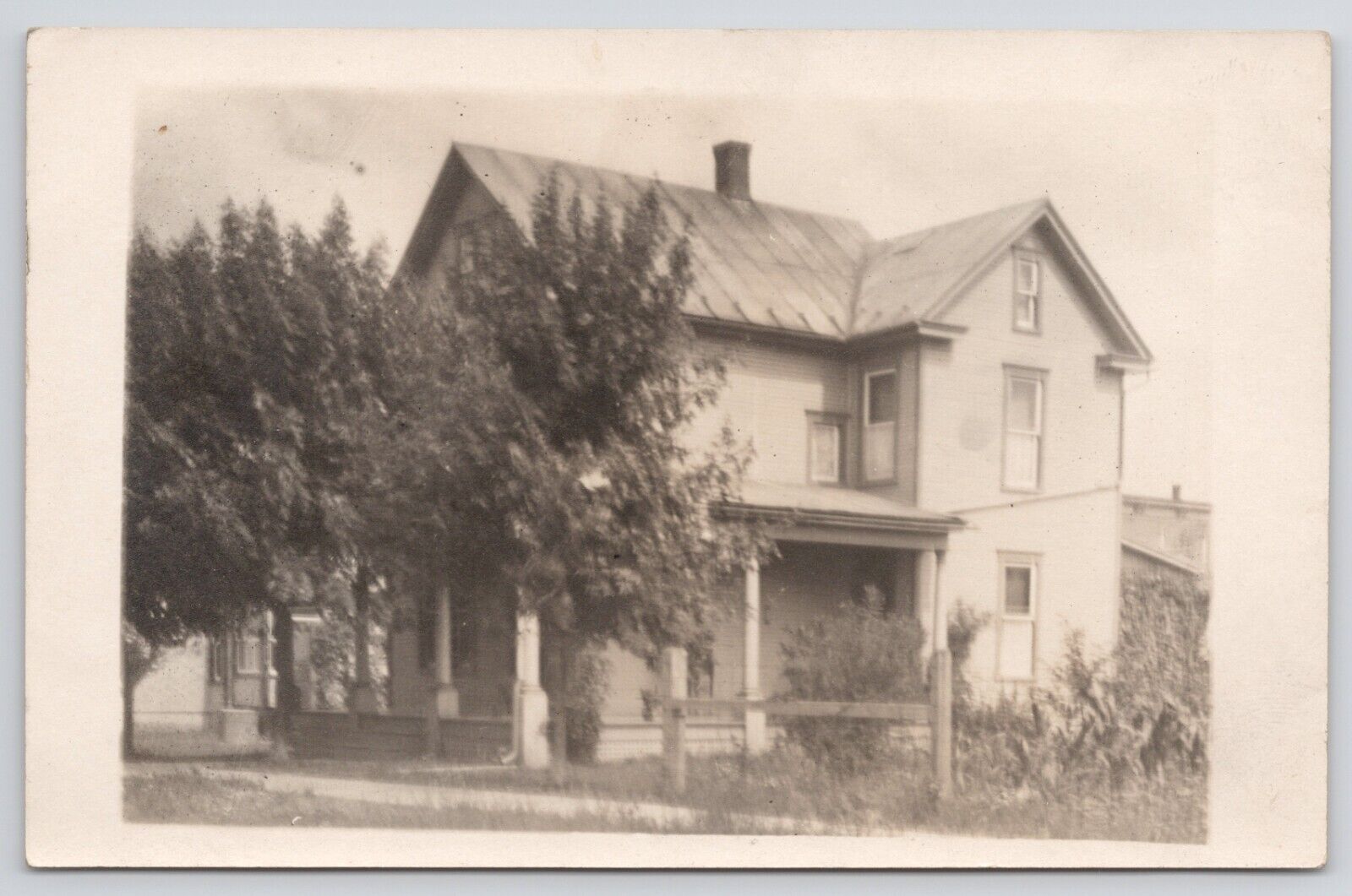RPPC House with Trees and Bushes c1910 Real Photo Postcard