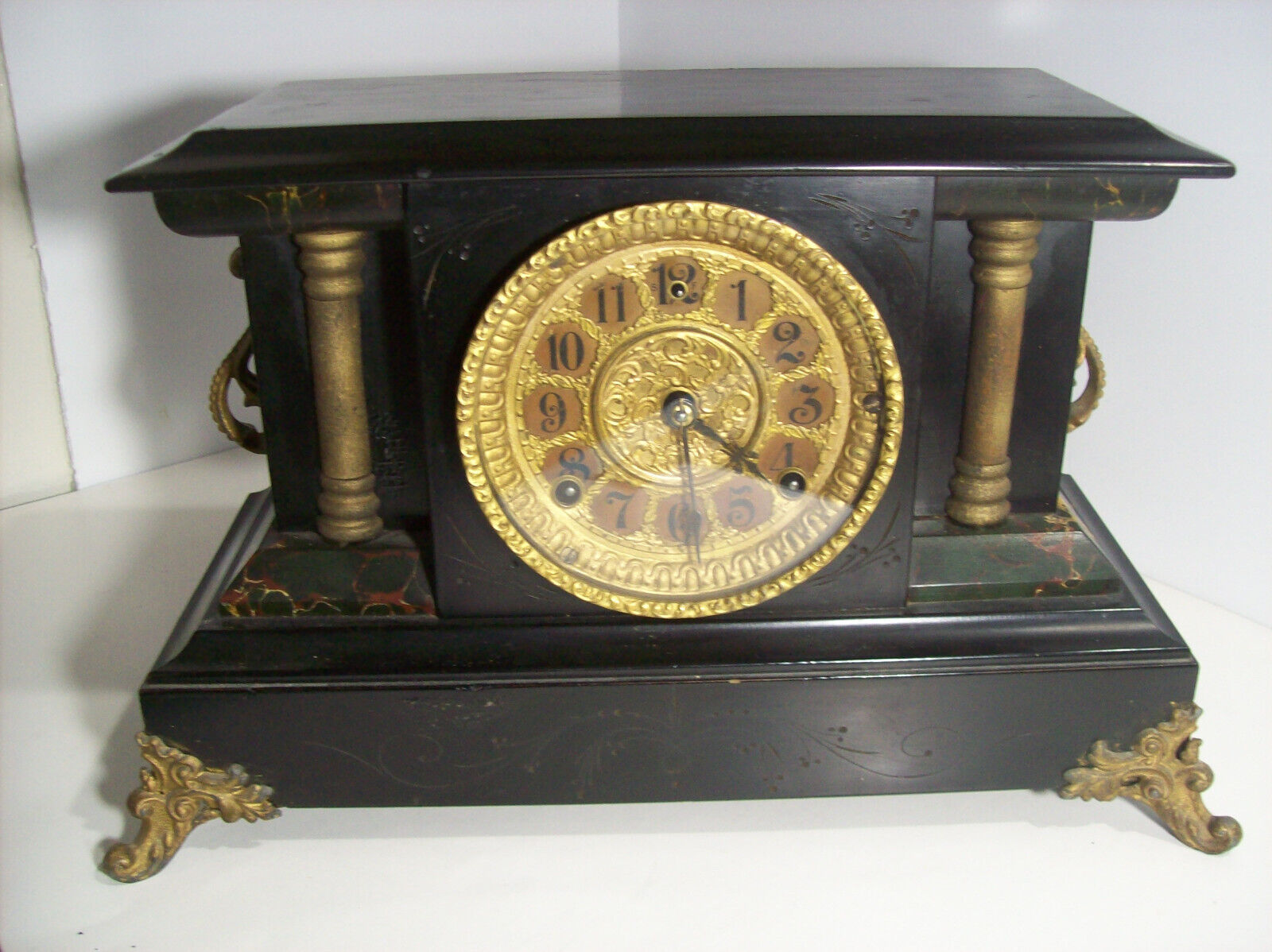 ANTIQUE SESSIONS MANTLE CLOCK, 8 Day, Cathedral Gong Strikes On The Hour, AS IS