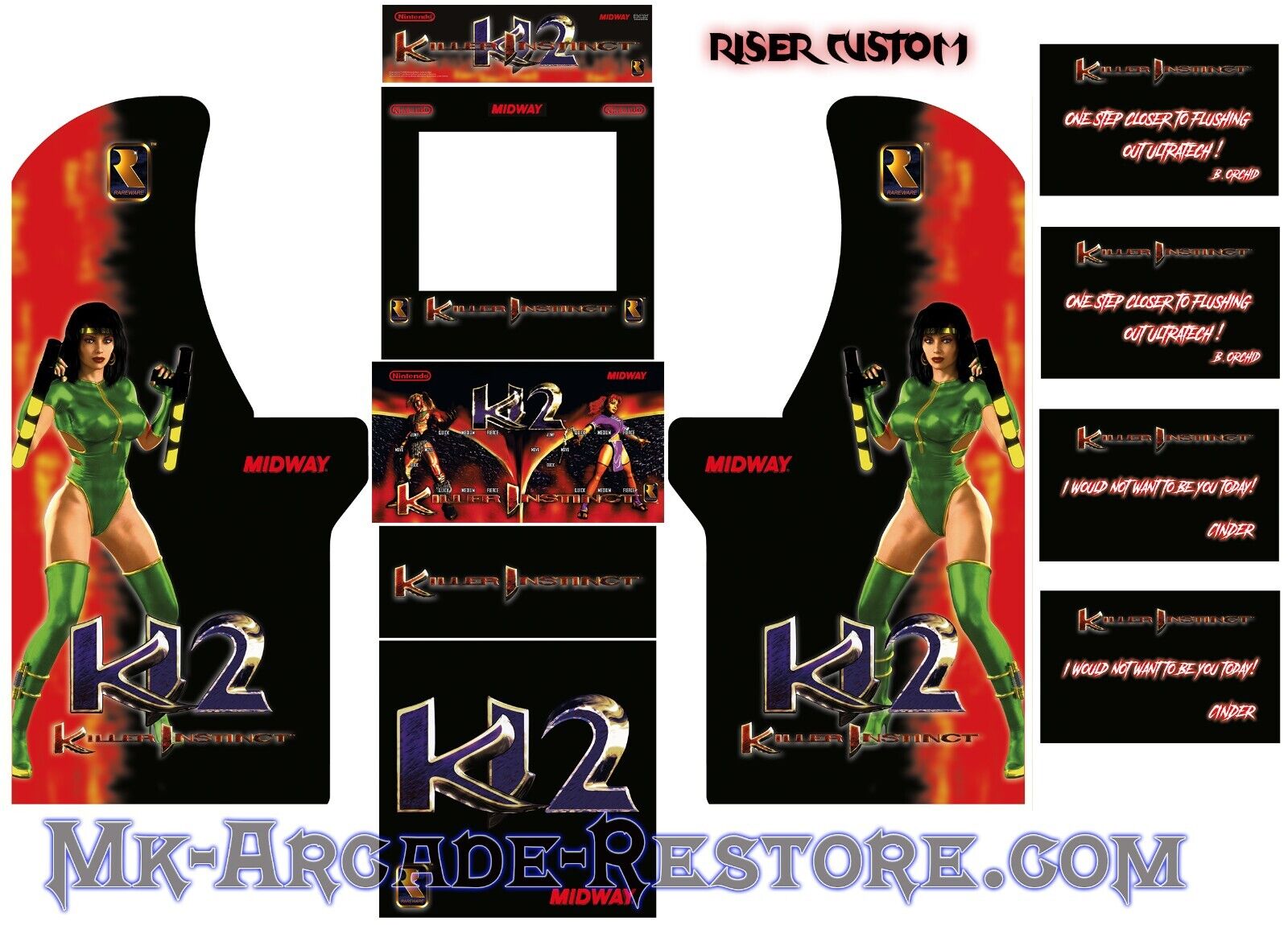 Arcade1Up Killer Instinct 2 Side Art Arcade Cabinet Kit Artwork Graphics Decals