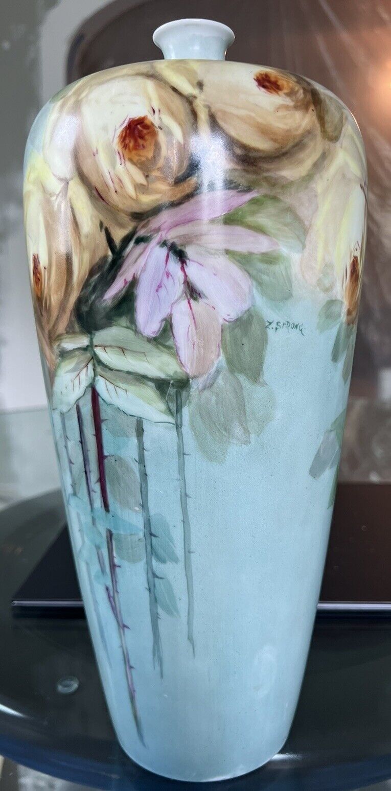 Absolutely Beautiful Vintage Hand Painted Rosenthale Bavaria 14” Vase/ Signed