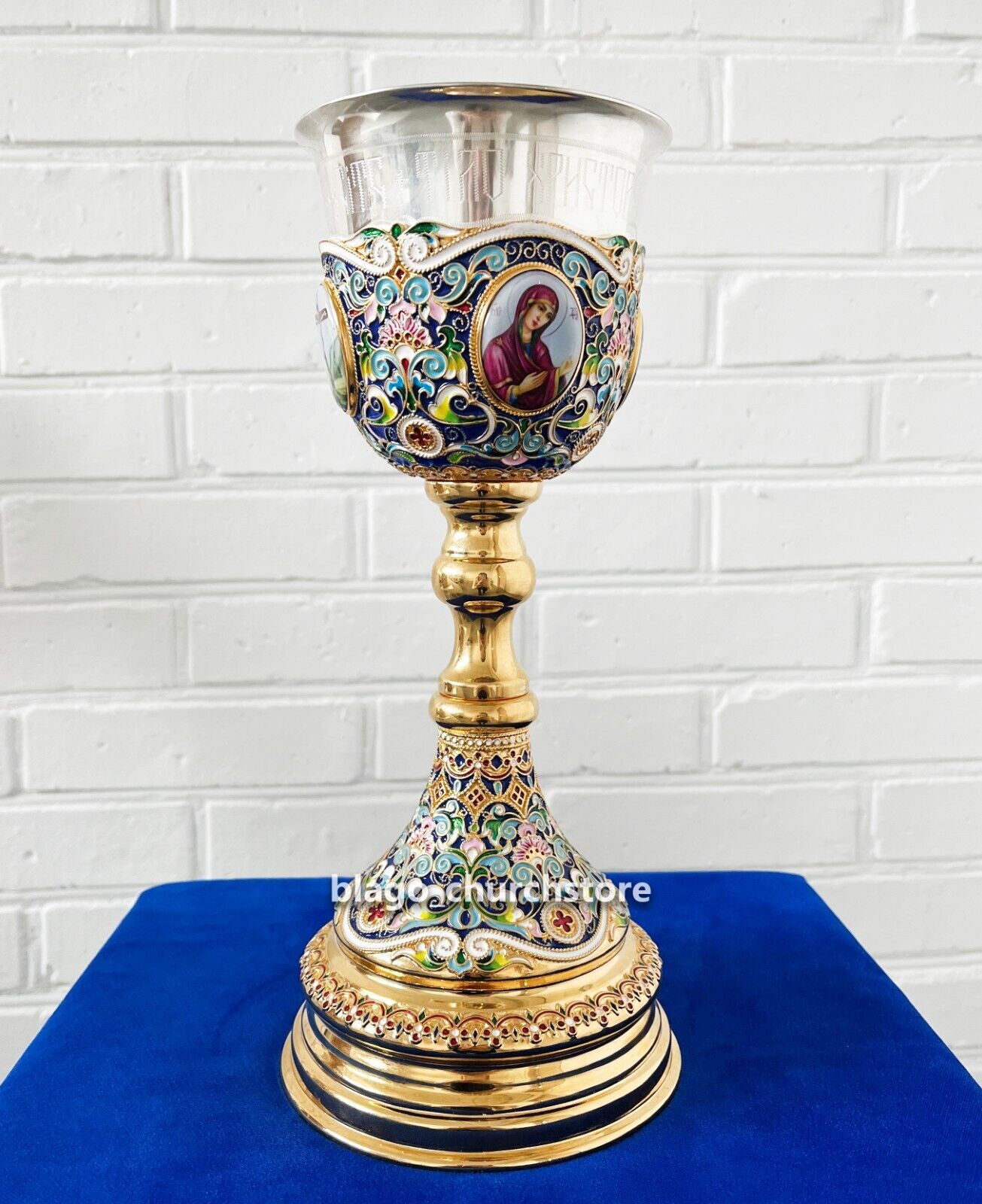 Church Orthodox Chalice for Communion Gold Plated  Holy Goblet with Enamel 500ml
