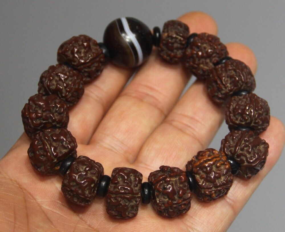 Real Tibet Old Buddhist JinGang Bodhi Seed Medicine Bead Prayer Bracelet Amulet