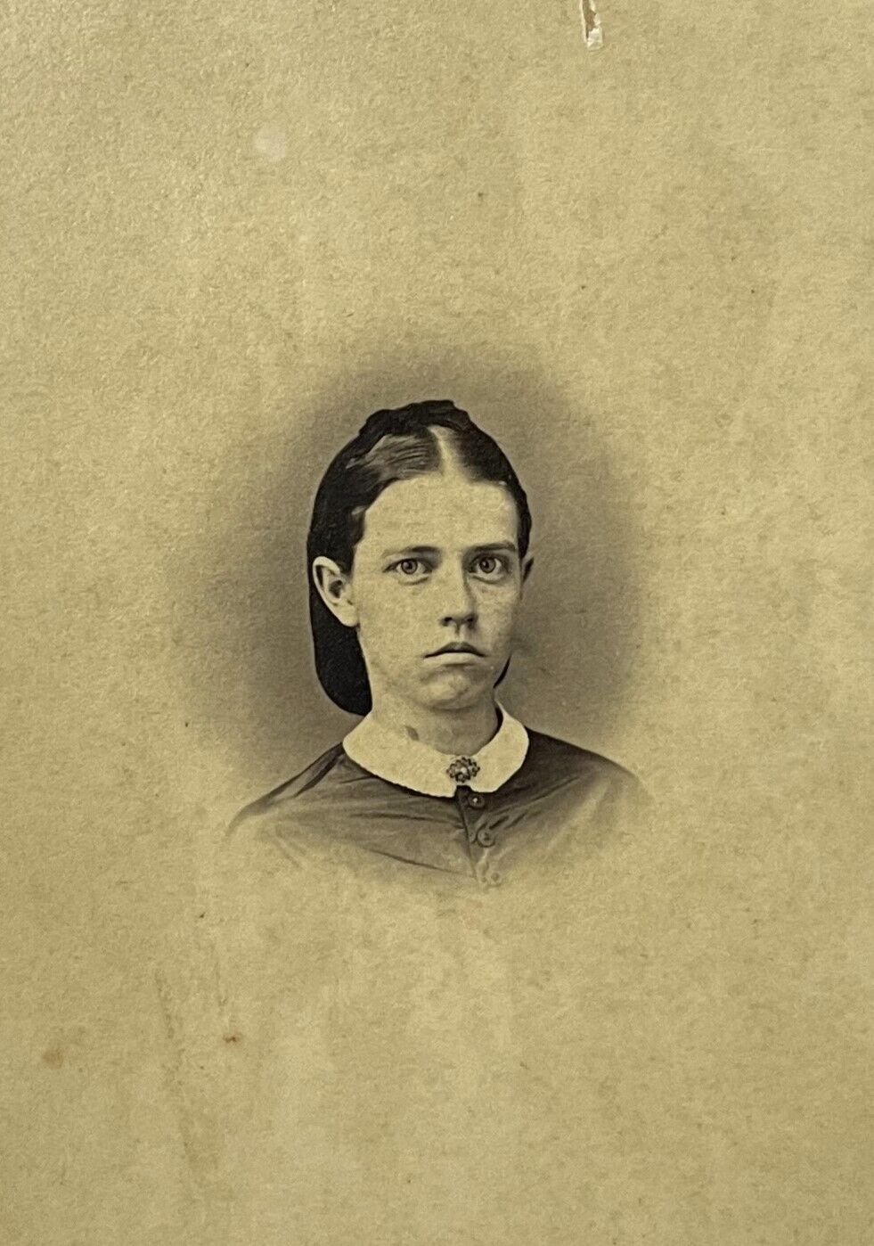 ANTIQUE CDV PHOTO SERIOUS LADY 2-CENT CIVIL WAR TAX STAMP 1863 CANTON IL GOOD