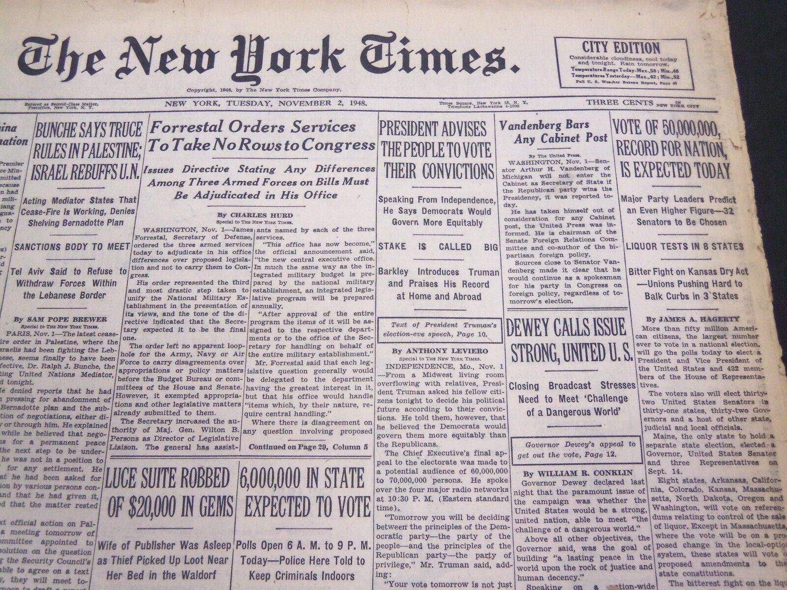 1948 NOVEMBER 2 NEW YORK TIMES - VOTE OF 50,000,000 EXPECTED TODAY - NT 4423