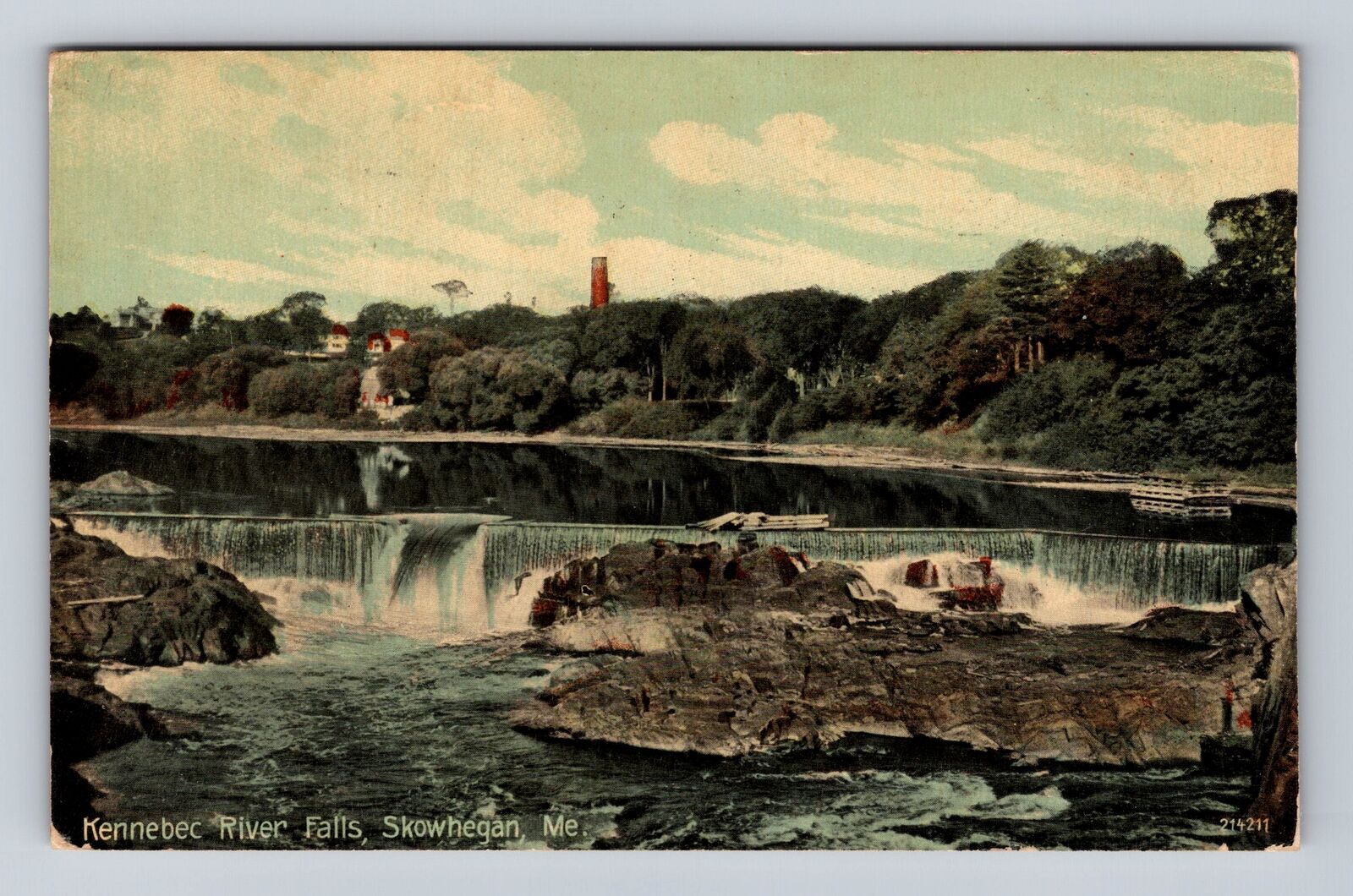 Skowhegan ME- Maine, Kennebec River Falls, Antique, Vintage Souvenir Postcard
