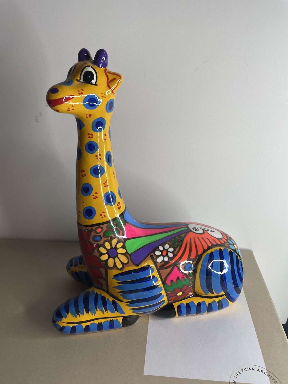 Talavera Mexican Folk Art Hand Paint Giraffe Figurine Statue Sculpture Colorful