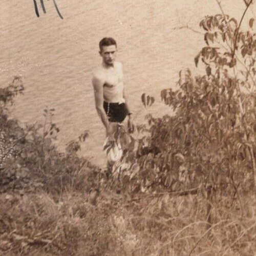 5R Photograph Candid Portrait Shirtless Man Chest Lake 1930's 
