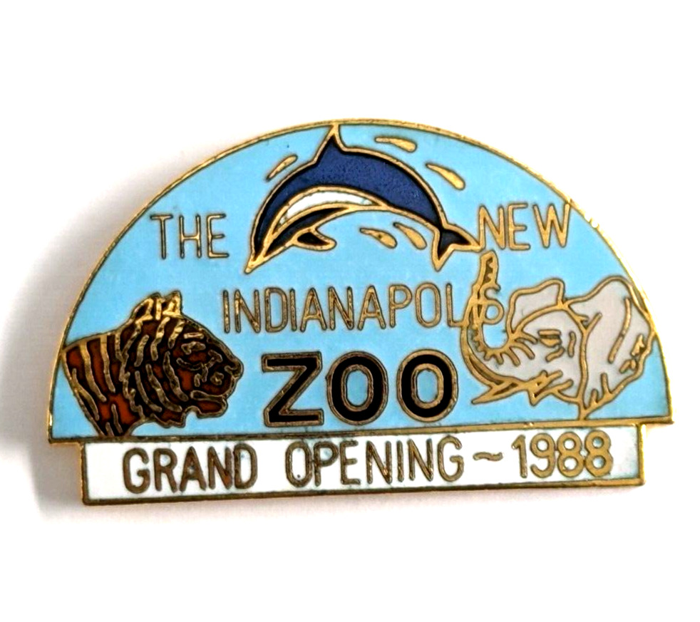New Indianapolis Zoo Indiana Grand Opening 1988 Pin Tiger Elephant Dolphin VTG