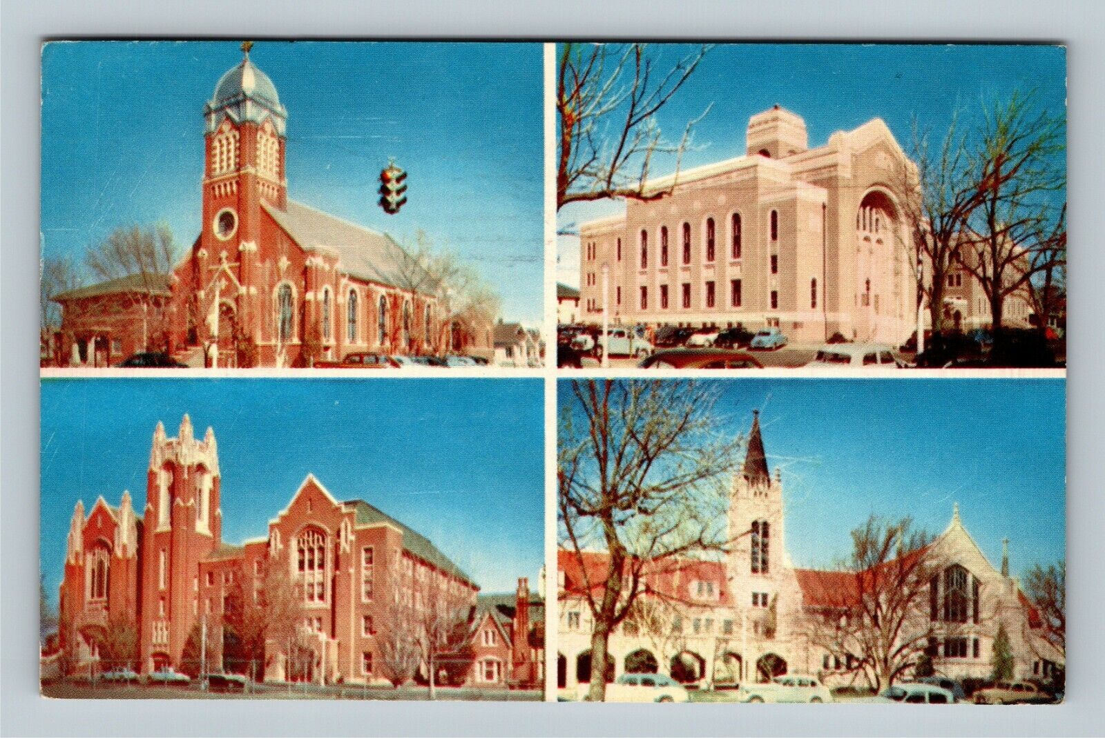 Amarillo TX, Four Historic Churches, Street Views, Texas c1954 Vintage Postcard