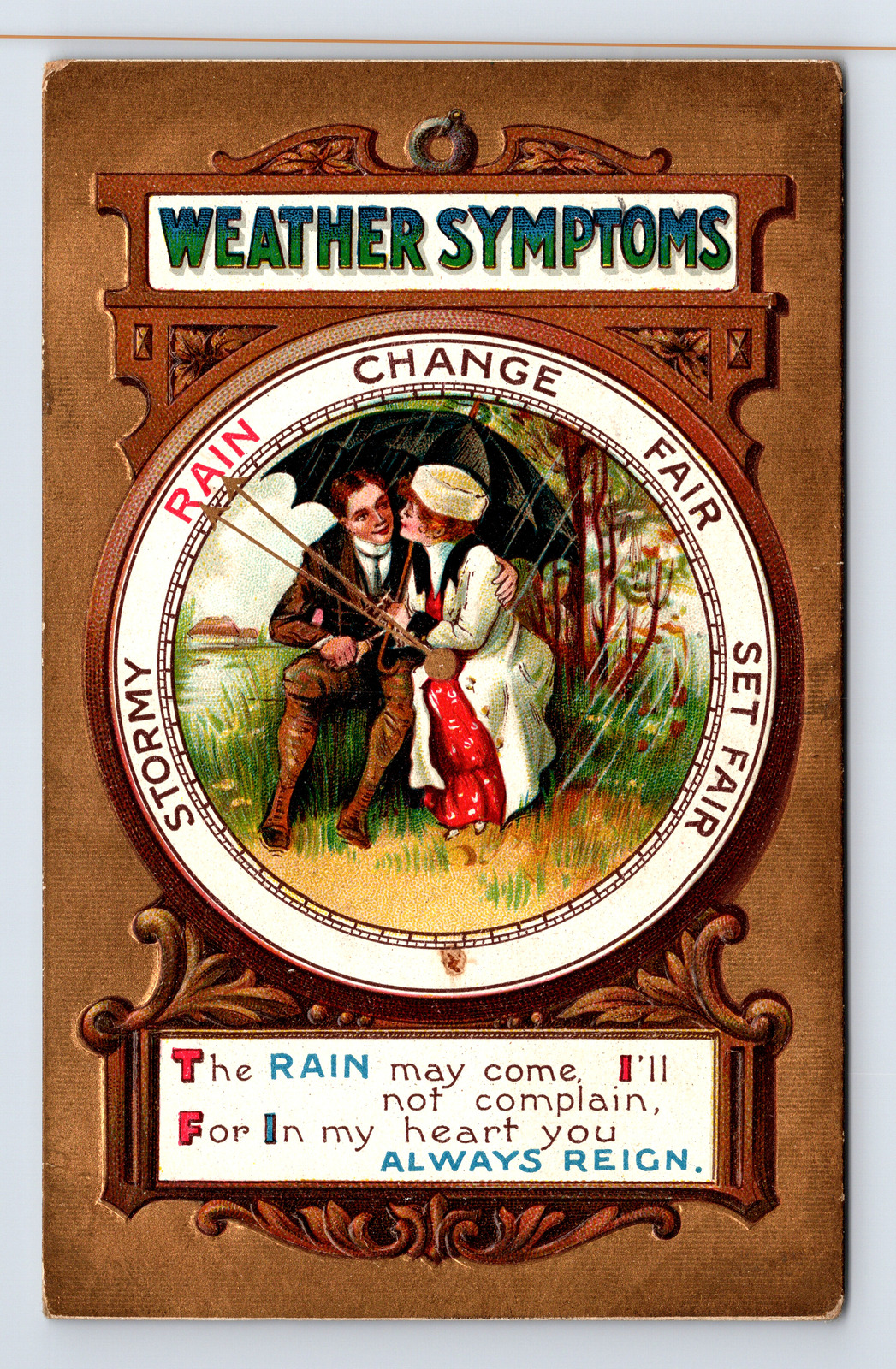 c1912 DB Postcard Embossed BB London Weather Symptoms Romance Rain