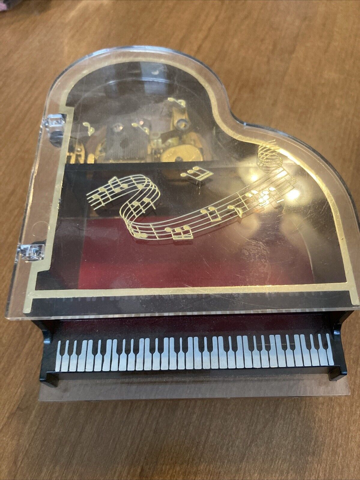 Vintage Clear plastic grand piano music box Jewelry Box