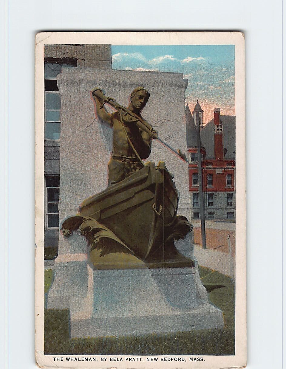 Postcard The Whaleman by Bela Pratt Bew Bedford Massachusetts USA