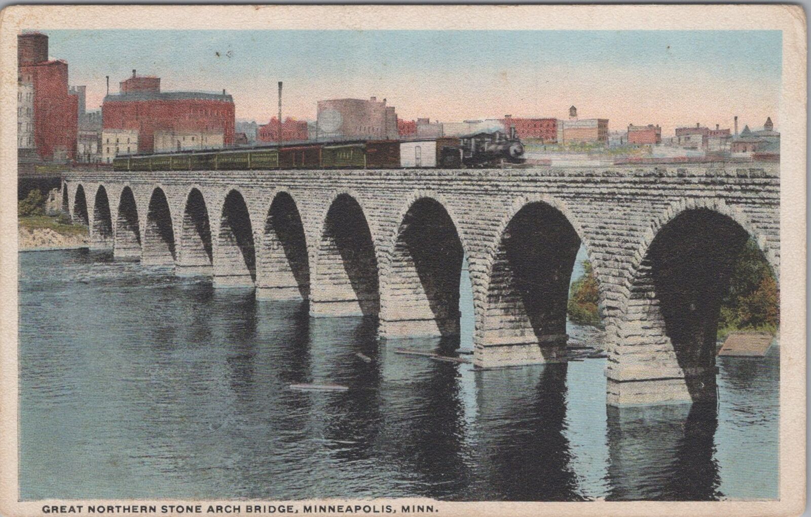 Great Northern Stone Arch Bridge Minneapolis Minnesota 1915 Postcard