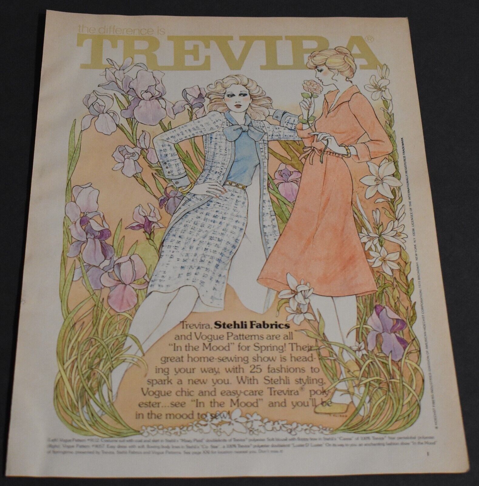 1975 Print Ad Trevira Stehli Fabrics Pattern Art Ladies Fashion Clothing Style