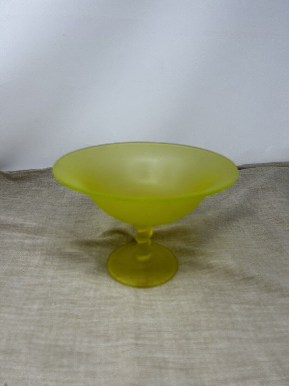 Antique Tiffin Canary Yellow Satin Glass Twisted Stem Compote