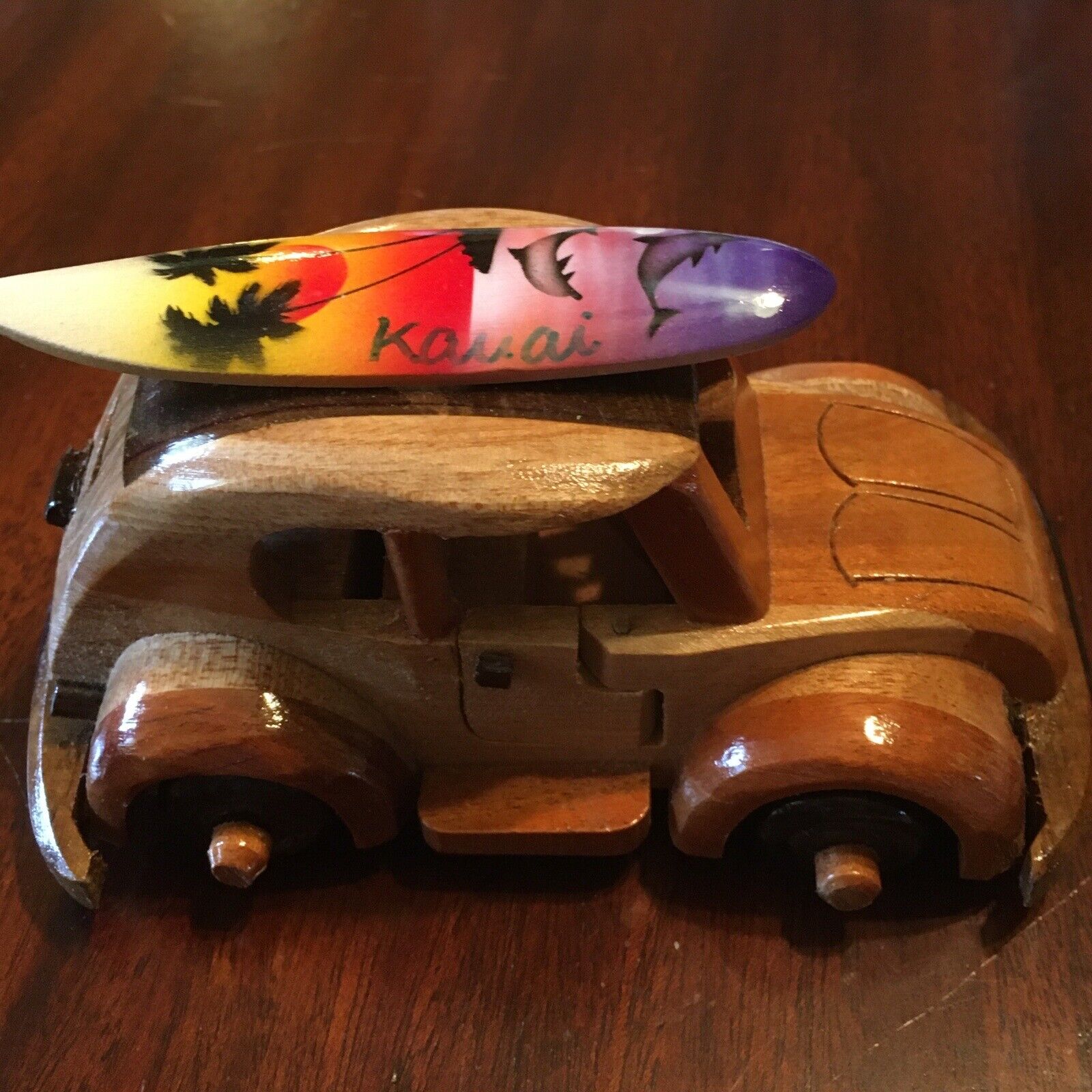 Volkswagen Beetle with Surf Board Wooden Model Tiki Beach Surfing Hippie Core