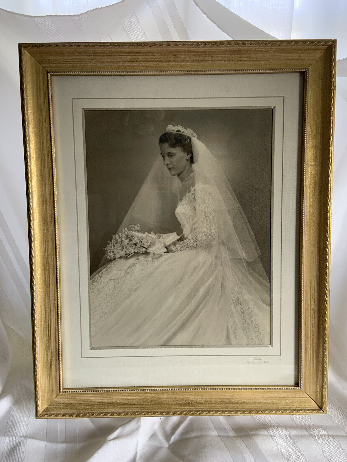 Vintage Bridal Portrait WEDDIng Gown 1950s/60s Bride Woman Framed 20.5 X 16