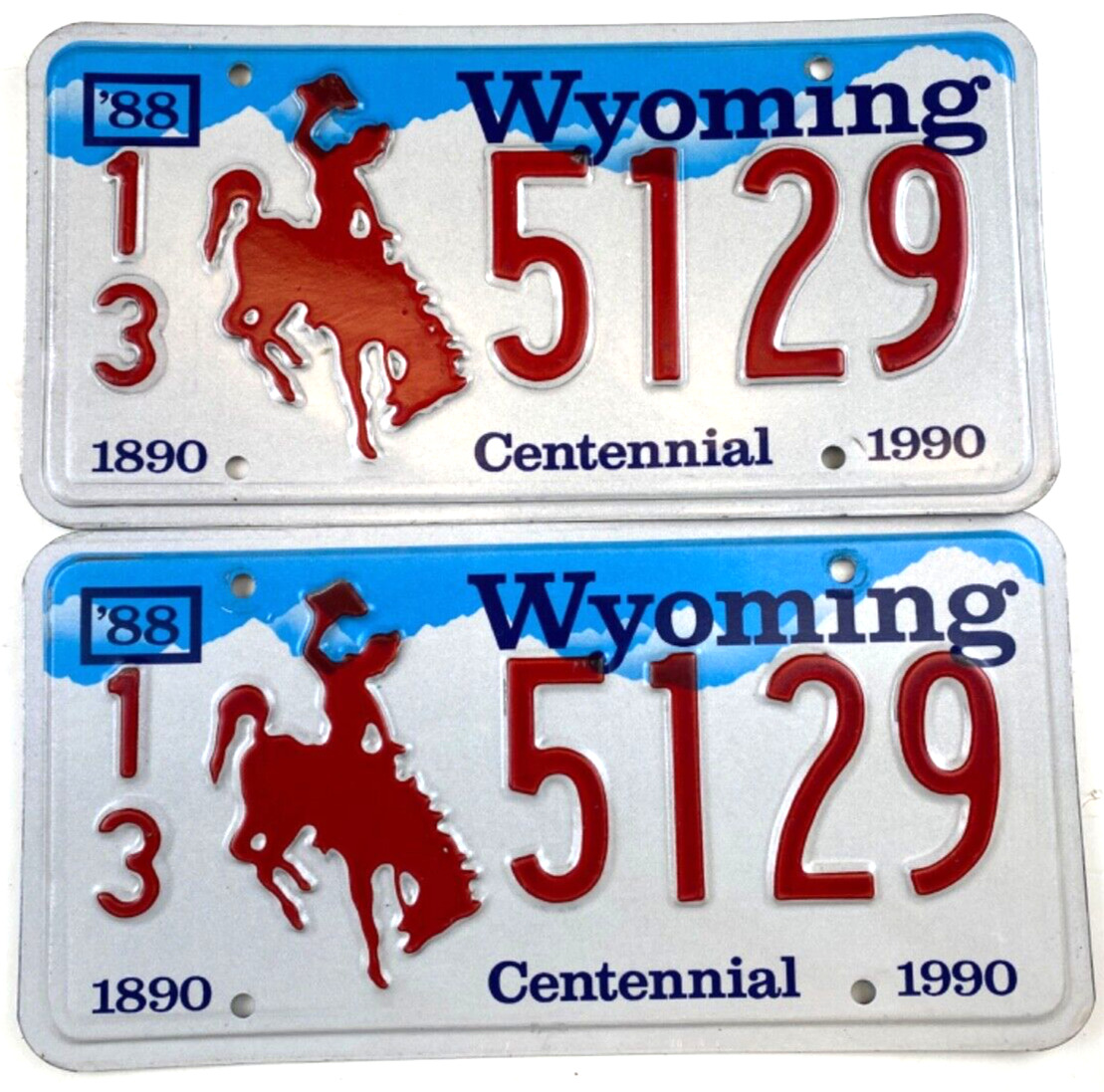 Wyoming 1988 License Plate Set Vintage Auto Converse Co 13 5129 Pub Wall Decor