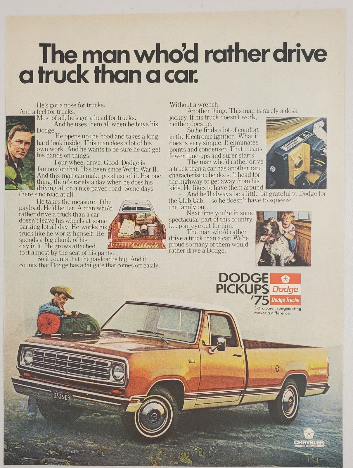 1975 Print Ad Dodge Pickup Trucks with Removeable Tailgate Cowboy