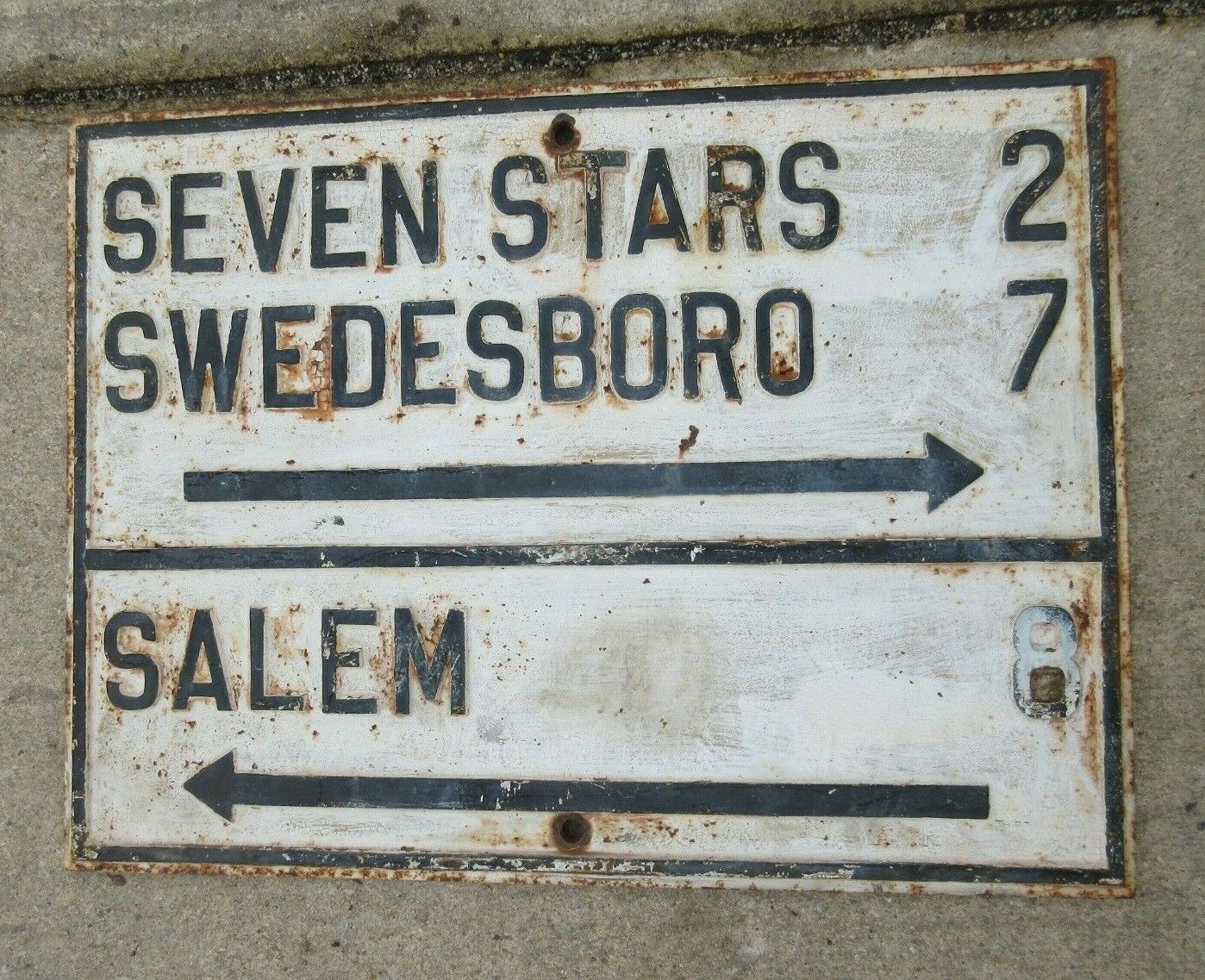 1890s Cast Iron Street Sign New Jersey Garden State Salem Swedesboro Seven Stars