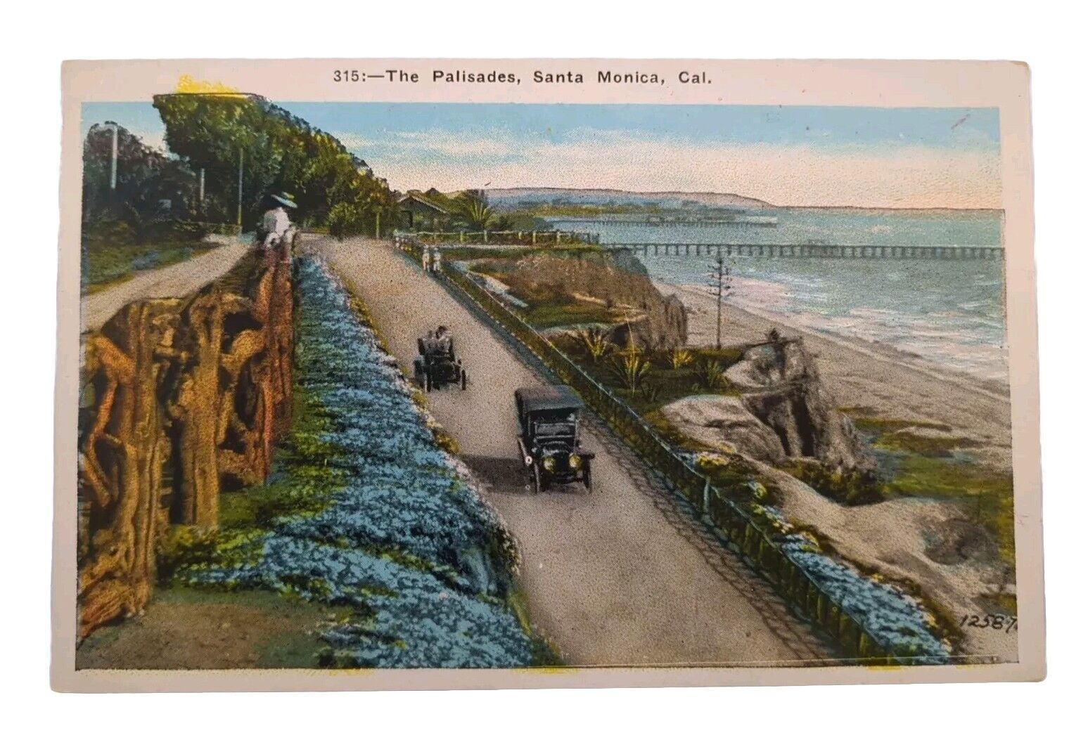Pacific Palisades Santa Monica CA Vtg Cars Pier Ocean California Postcard