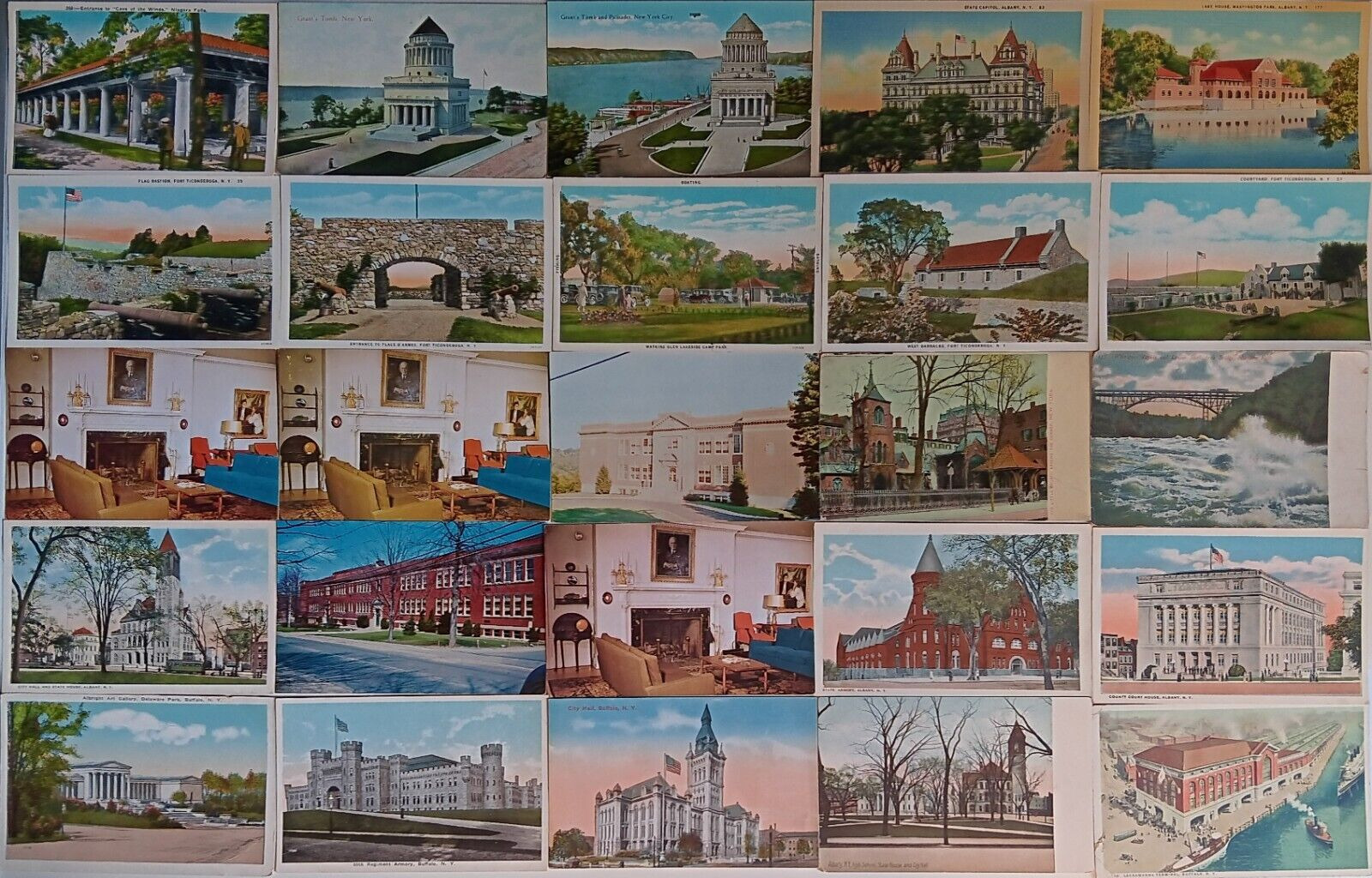 25 Blank Antique Vintage New York Postcards Niagara Ticonderoga Buffalo + Lot 18