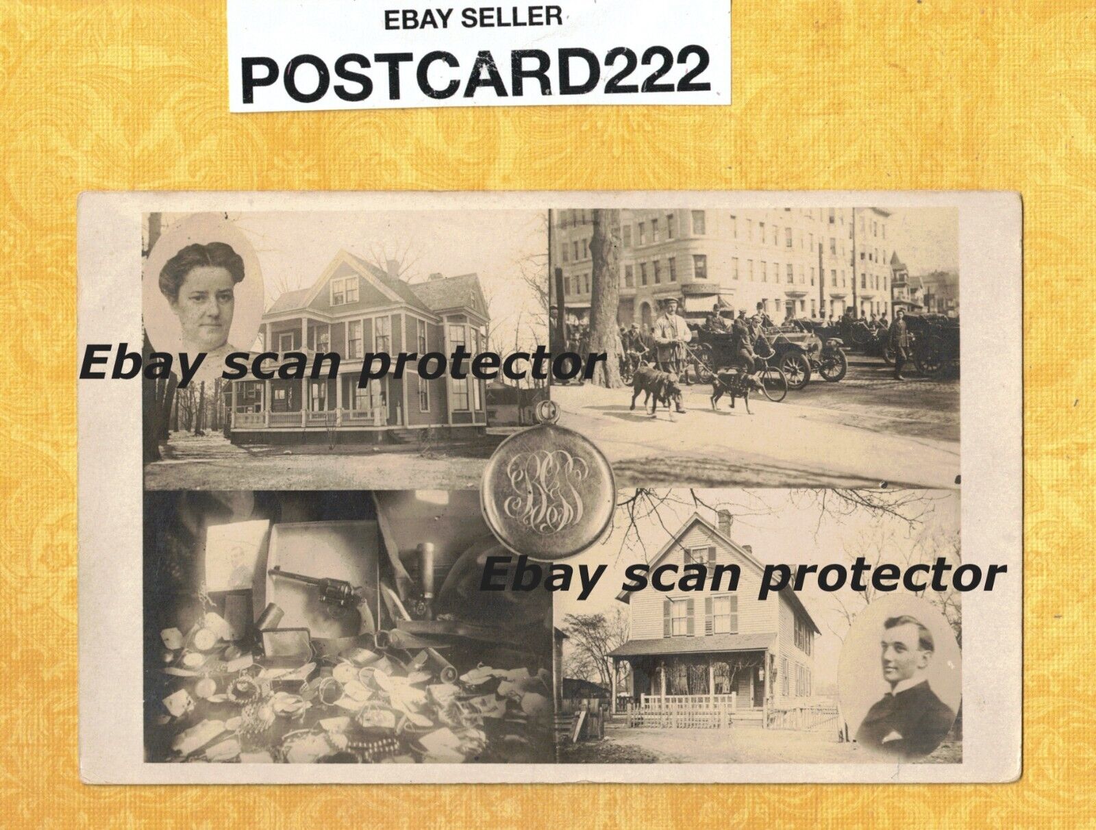 MA Springfield 1910 vintage RPPC postcard multiview houses pharmacy gun car Mass