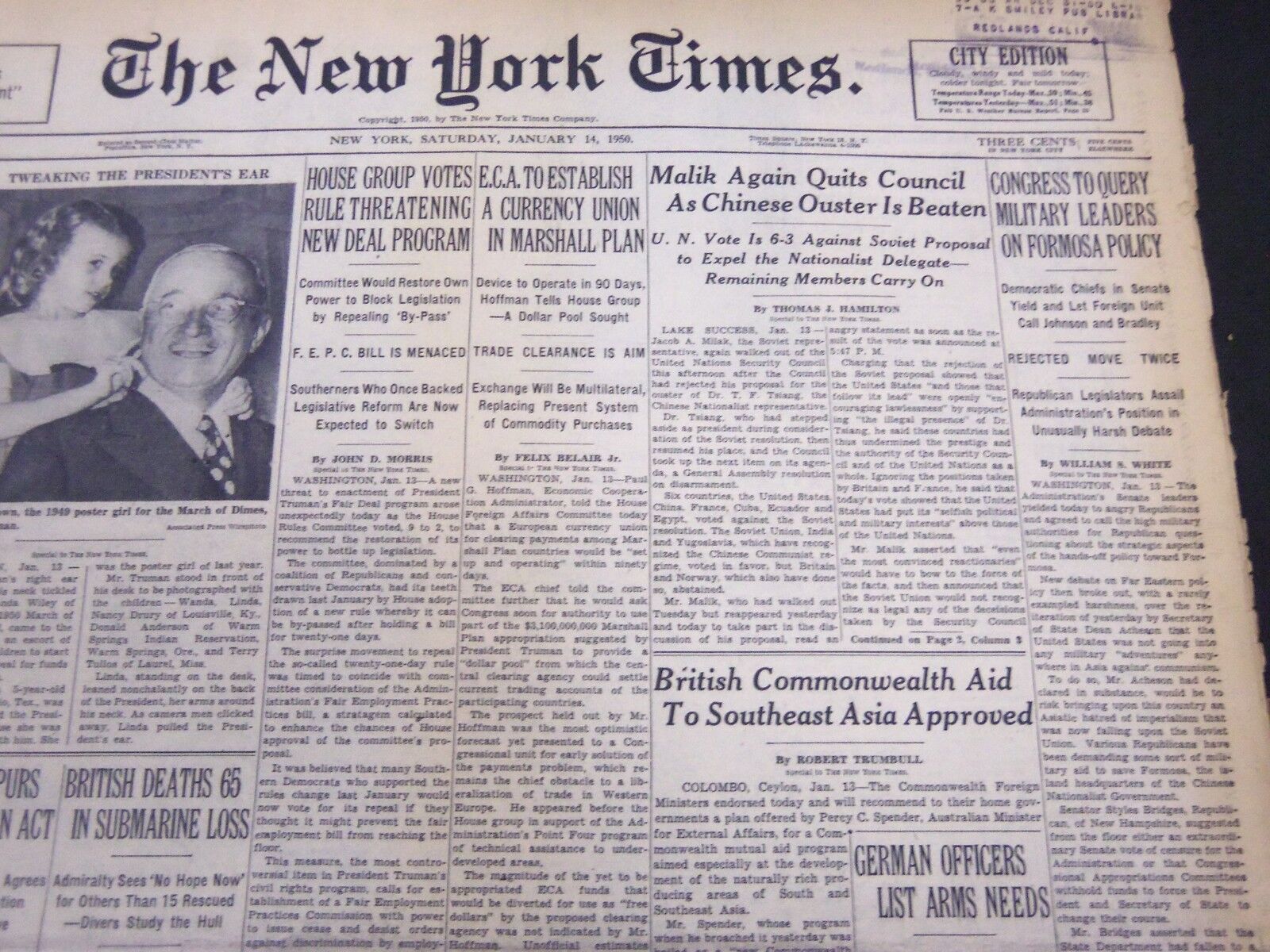 1950 JANUARY 14 NEW YORK TIMES - MALIK AGAIN QUITS COUNCIL - NT 5138