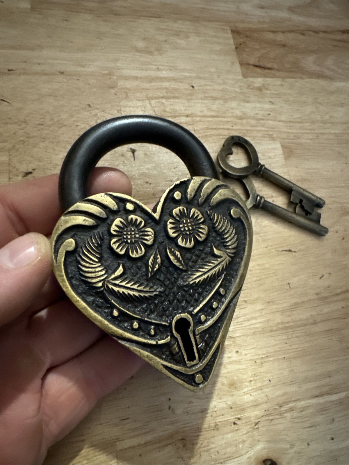 Victorian Heart Padlock Key Patina SOLID BRASS Castle Collector Lock Rapunzel ❤️