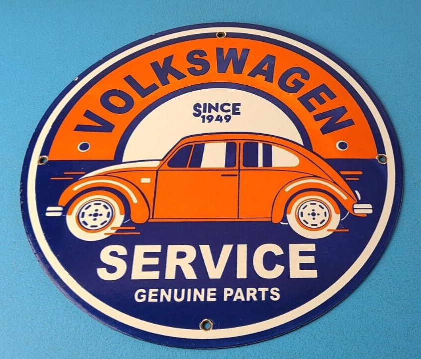 Vintage Volkswagen Sign - Porcelain Automobile VW Bug Dealership Sales Gas Sign