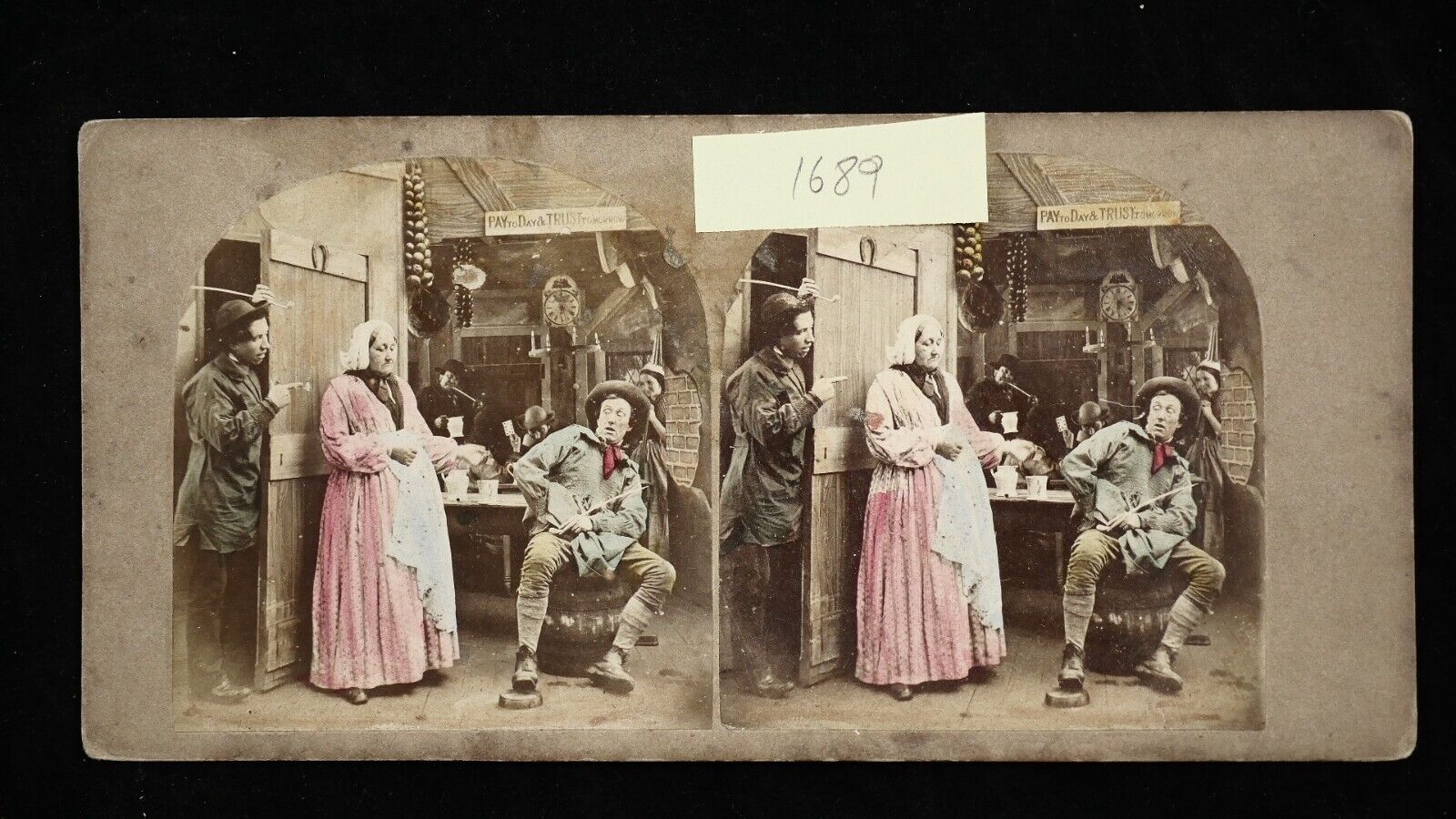EARLY 1850s hand colored Stereoview - MONEY SCARCE- flat mount