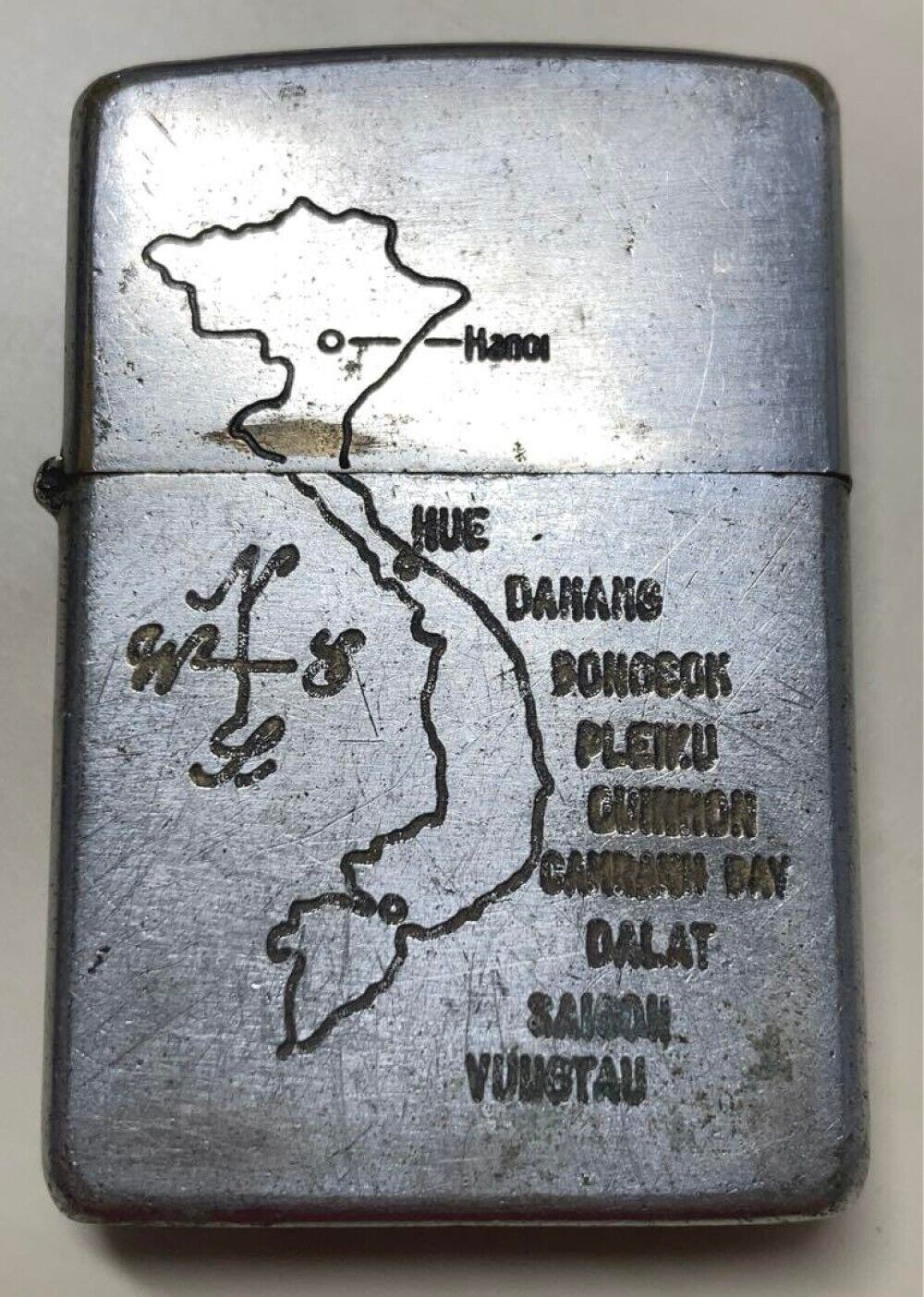 Vintage Vietnam Zippo 1972-1973 Engraved Map of the Vietnam War Oil Lighter