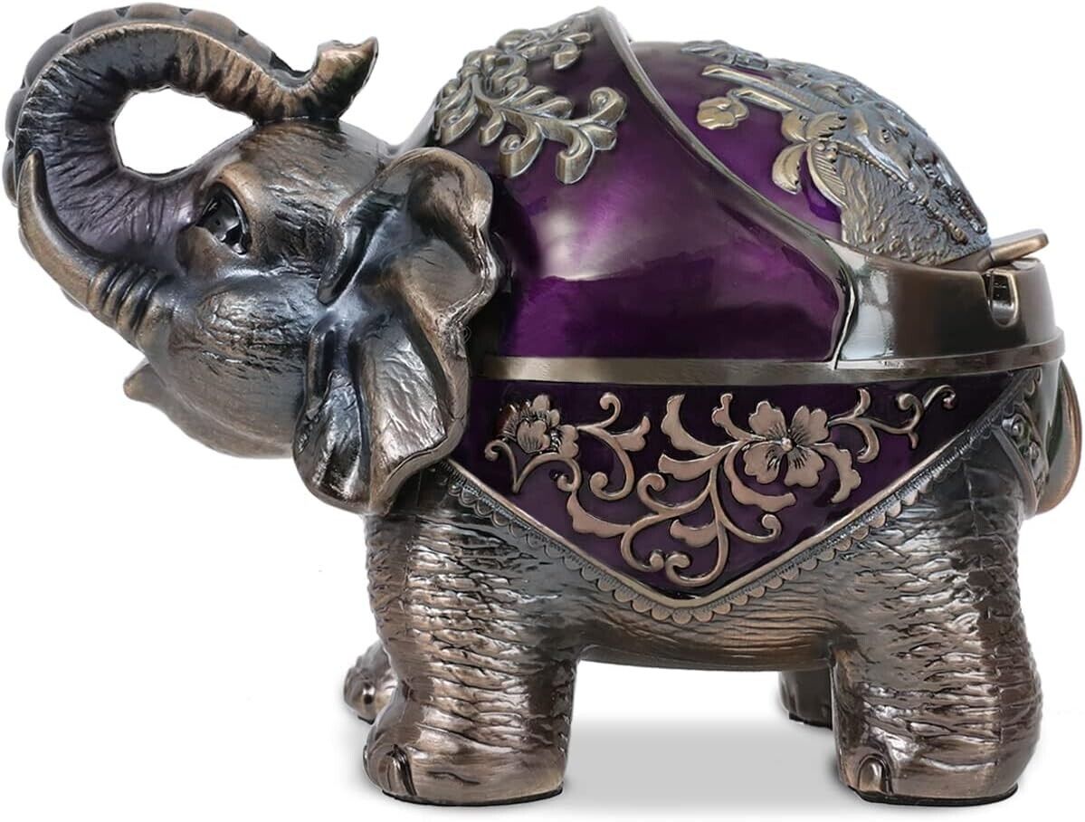 Gusnilo Elephant Ashtray with Lid Windproof Metal Ashtray Outdoor, Indoor Ashtra
