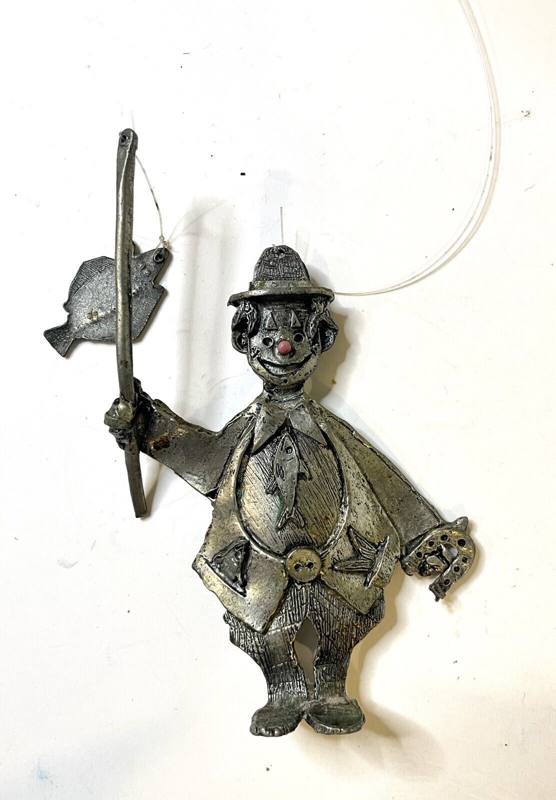 Vintage Hanging Pewter Clown Figure Artist Signed Gerard Metal Circus Ornament