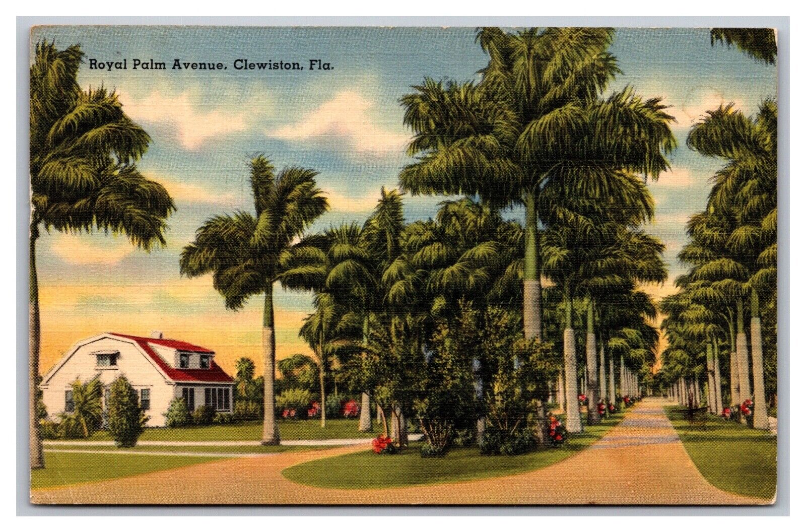 Clewiston FL Florida Royal Palm Avenue Linen Postcard Posted 1950