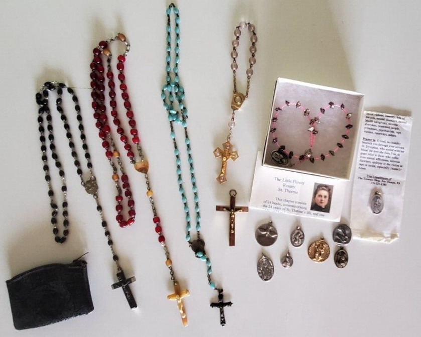 Vintage Lot of Religious Memorabilia, Saint Medals & Rosaries