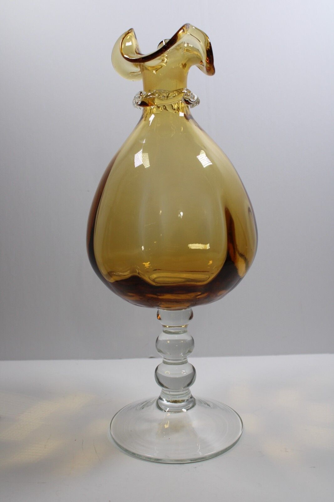 Vintage AMBER GLASS DECANTER  No Stopper Italian Made Blown Glass