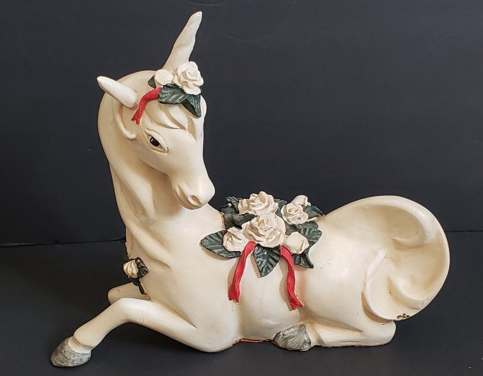 Rare & Vintage Silvestri Large Unicorn With Applied White Roses, Horse, Magical 
