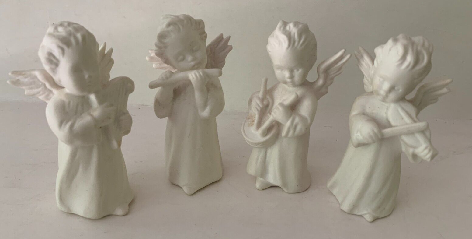 Vtg GOEBEL White Bisque Set of 4 Angel Musicians Hummel Mini Figurines Christmas