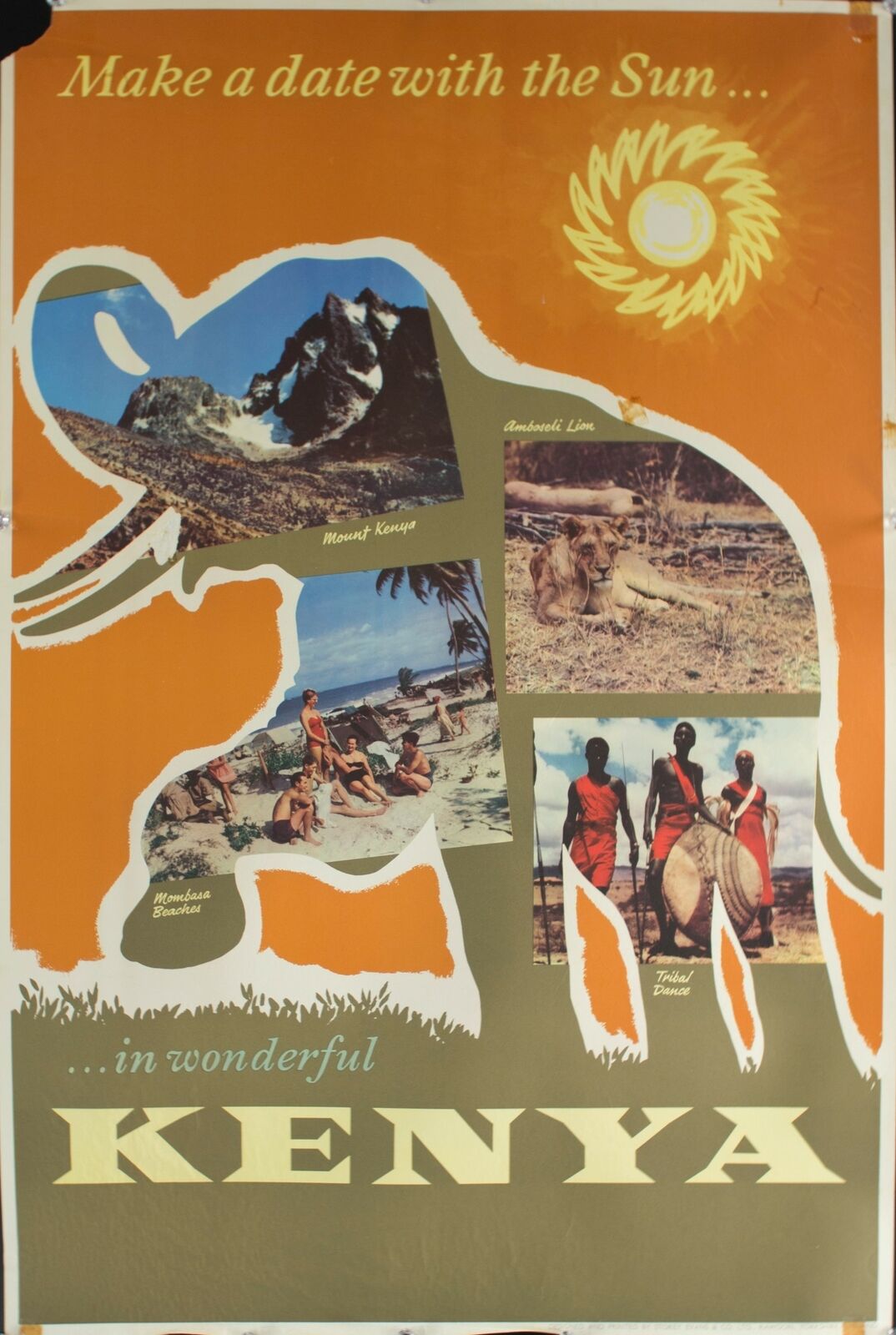 c.1959 Make a date with the Sun in Wonderful Kenya Africa Travel Poster Original