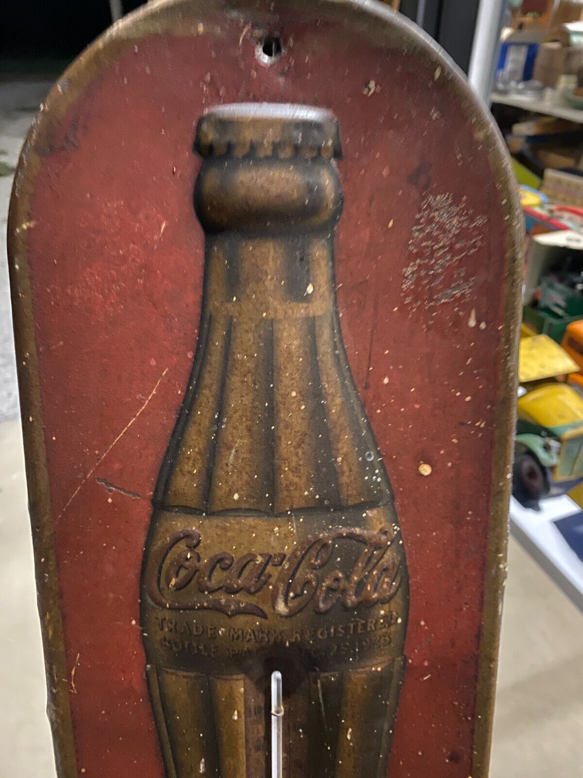 Vintage 1923 Coca-Cola Bottle Thermometer Sign Red & Gold 16
