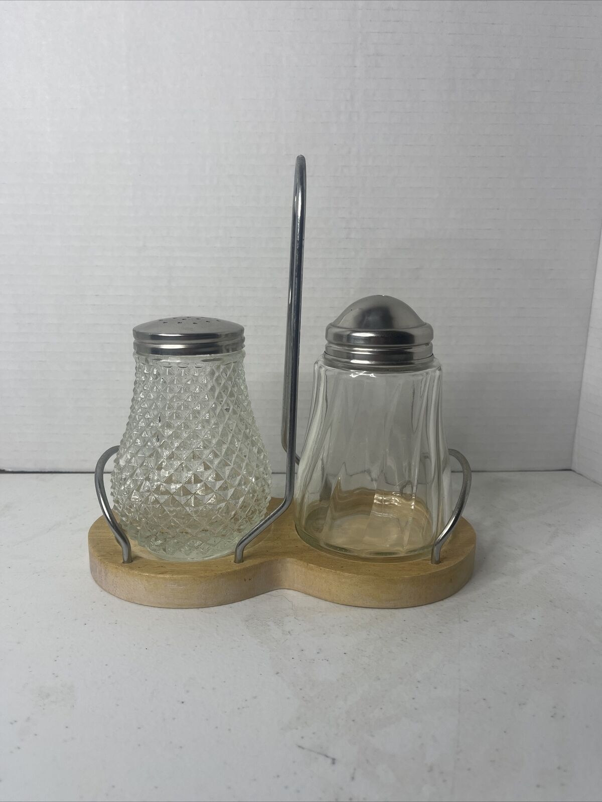 Vintage Clear Glass Diamond Cut Salt & Pepper Shakers Hong Kong