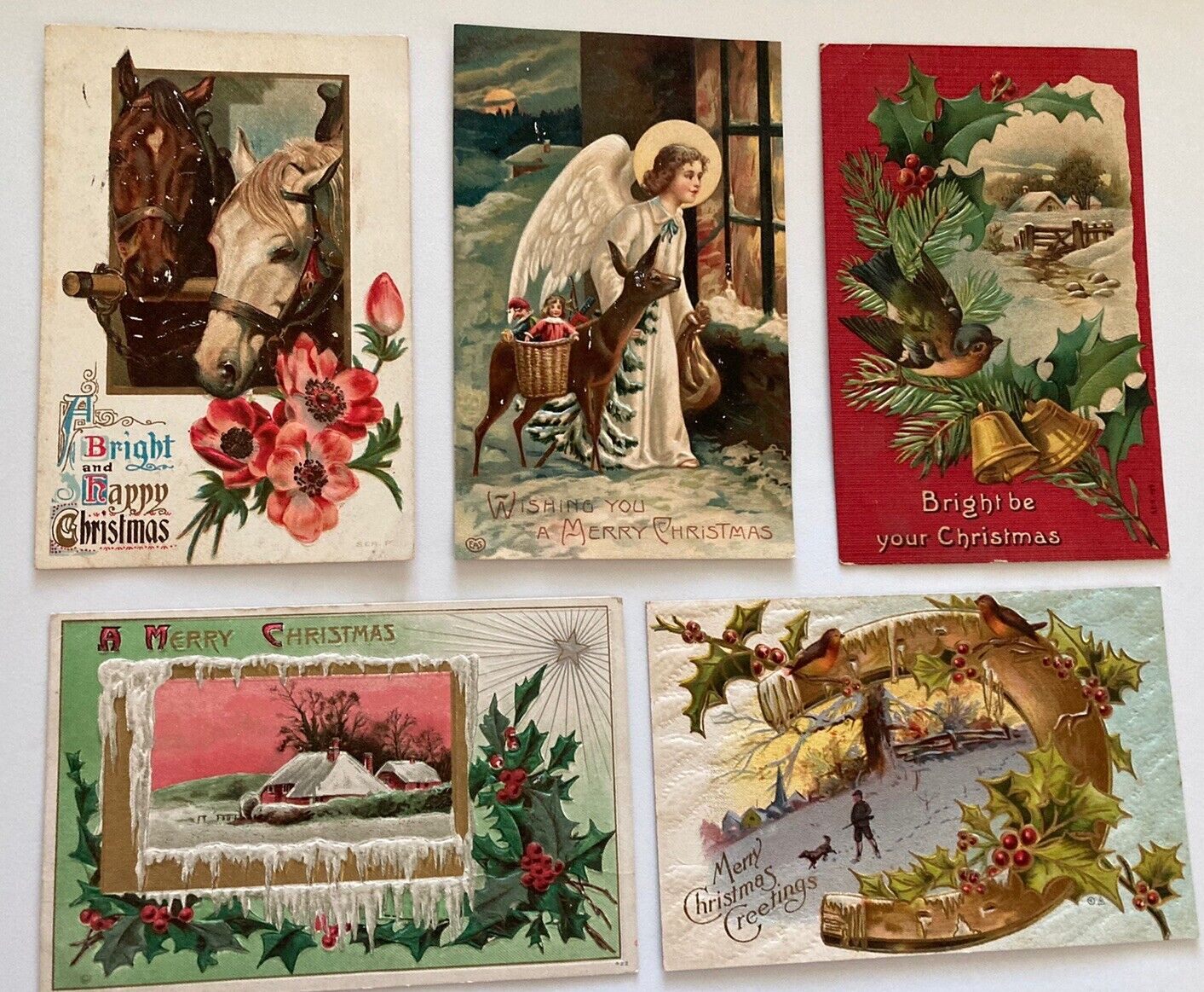Vintage Christmas Postcards 1909-1910 5 Cards