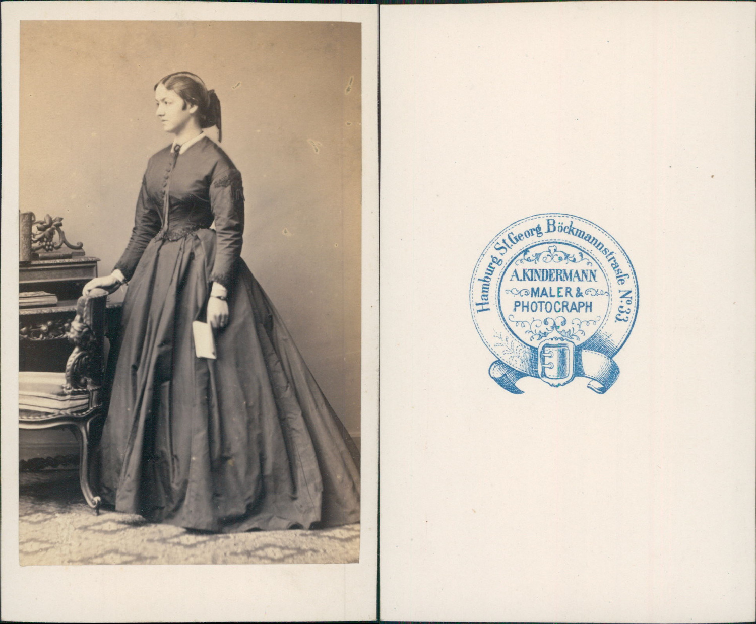 Kindermann, Hamburg, Vintage Portrait of Women CDV Albumen Business Card C
