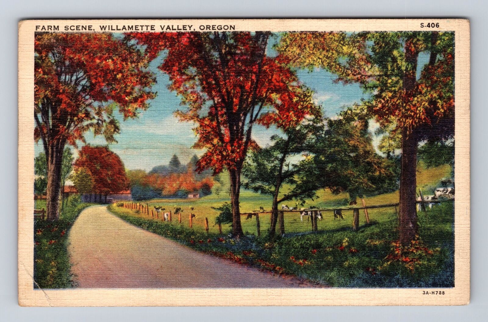 Willamette Valley OR-Oregon, Farm Scene, Antique, Vintage c1937 Postcard