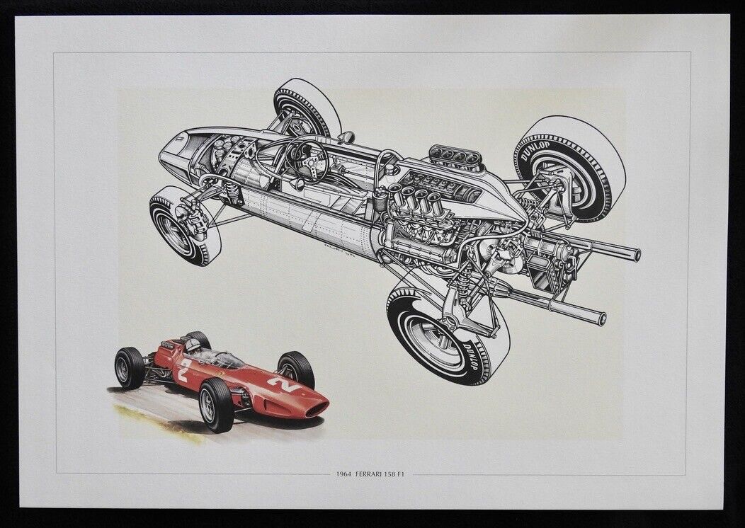 1964 Ferrari 158 Formula 1 D'Alessio Ltd Ed Art Print Cutaway Technical Drawing