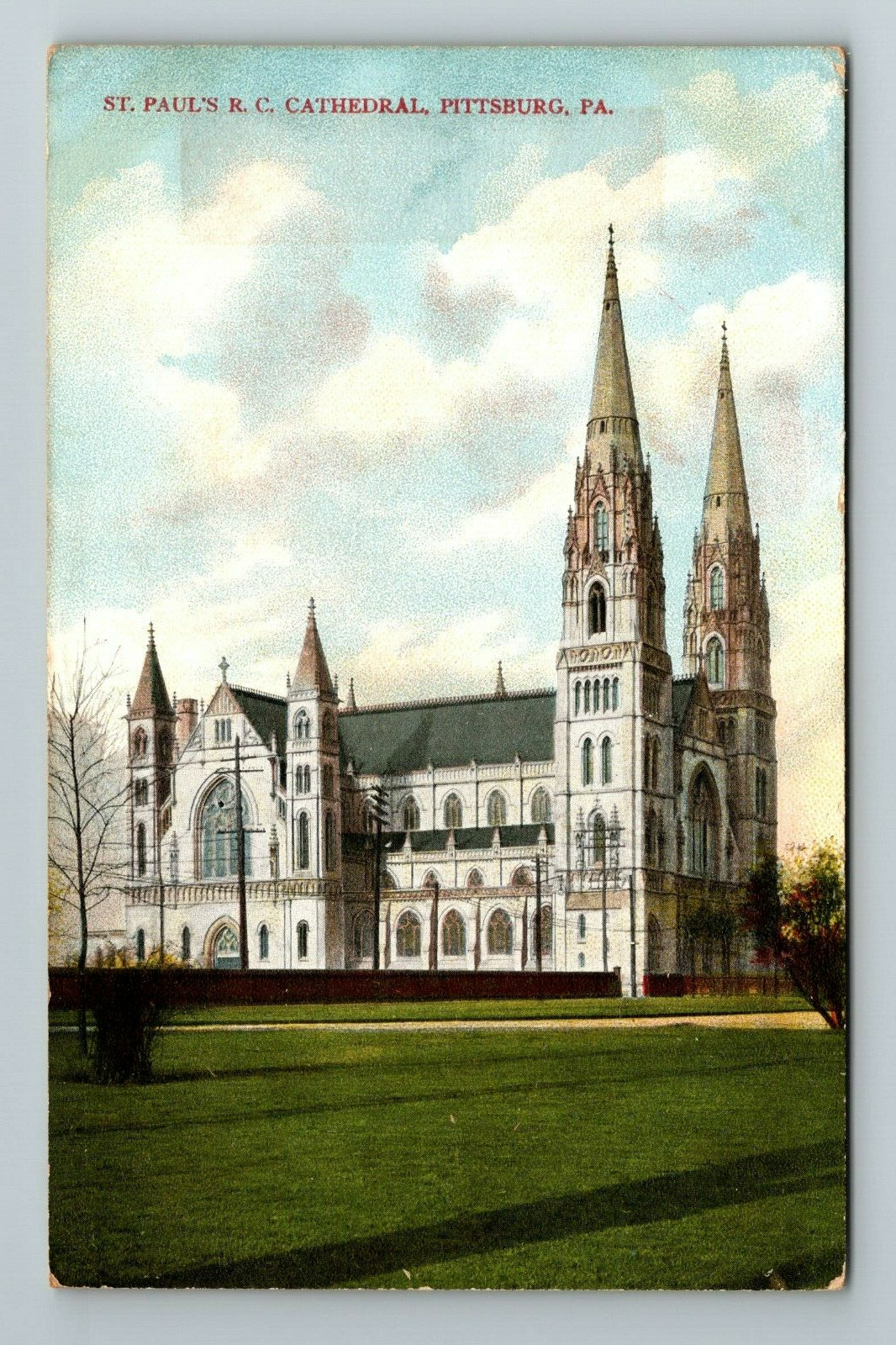 Pittsburg PA-Pennsylvania, St Paul's R.C. Cathedral, Religion, Vintage Postcard